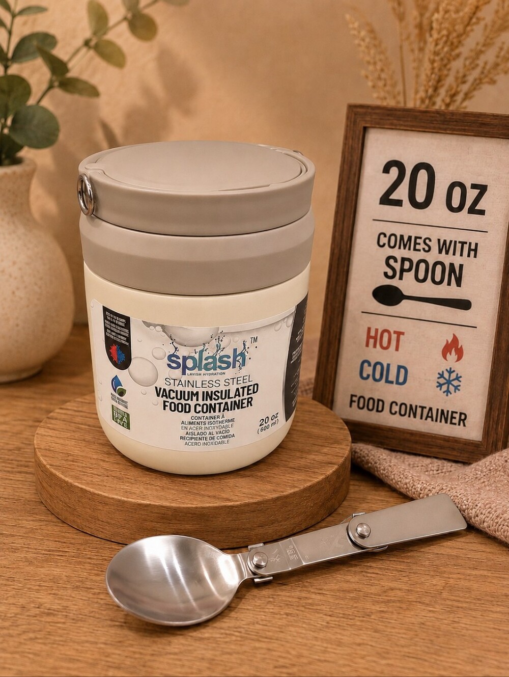 Vacuum Insulated Food Container with Folding Spoon